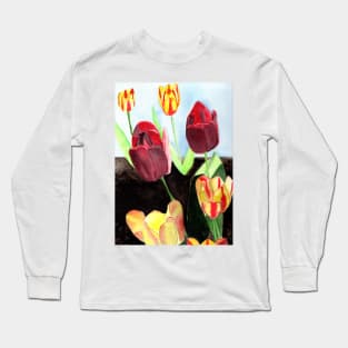 Tulips Fine Art Watercolor Painting Long Sleeve T-Shirt